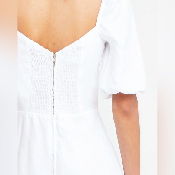 NWT O.P.T. MIDI Puff Sleeve Dress in White Linen - Size L - Picture 3 of 5